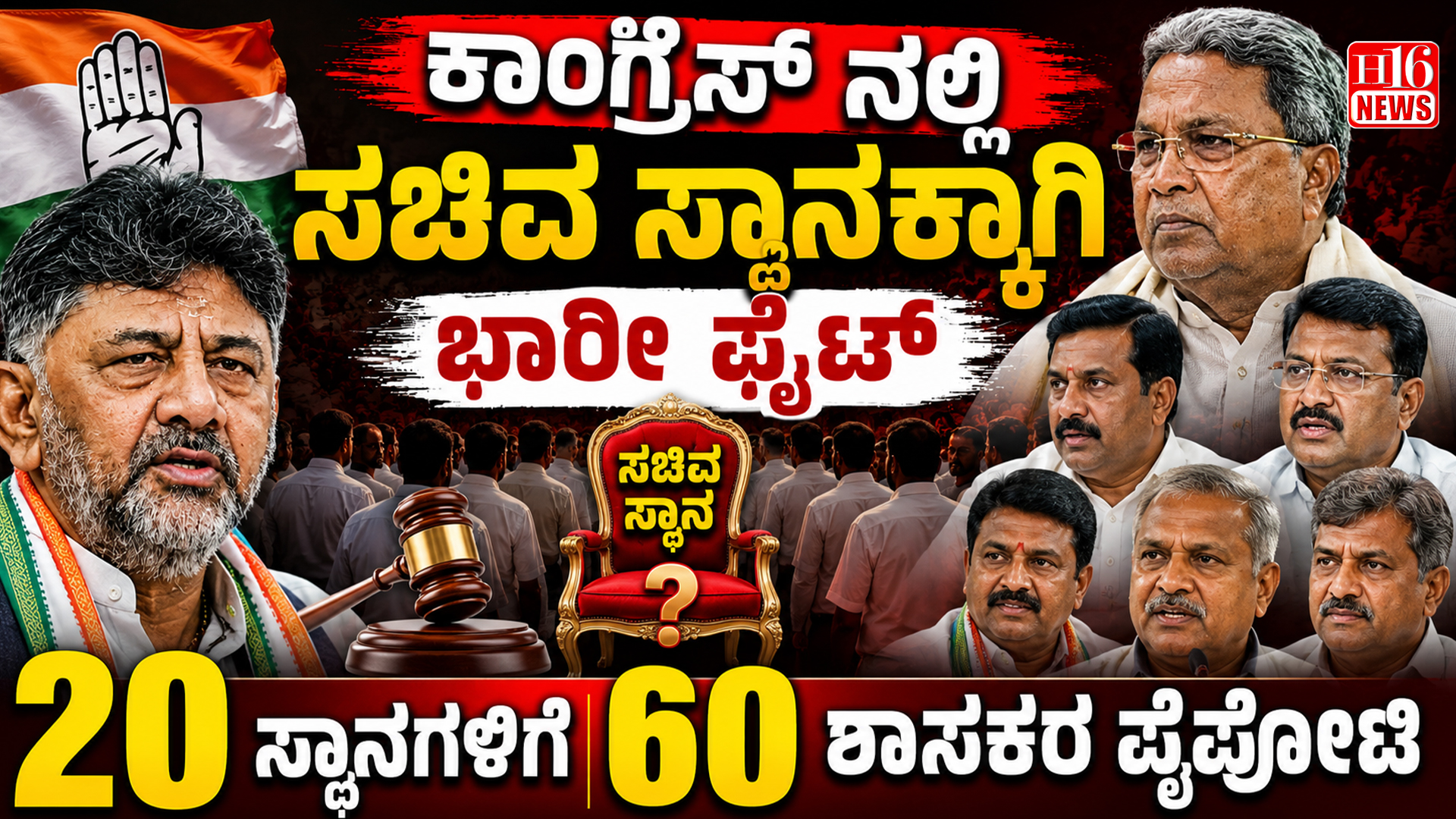ಕಾಂಗ್ರೆಸ್ ನಲ್ಲಿ ಸಚಿವ ಸ್ಥಾನಕ್ಕಾಗಿ ಭಾರೀ ಫೈಟ್: 20 ಸ್ಥಾನಗಳಿಗೆ 60 ಶಾಸಕರ ಪೈಪೋಟಿ