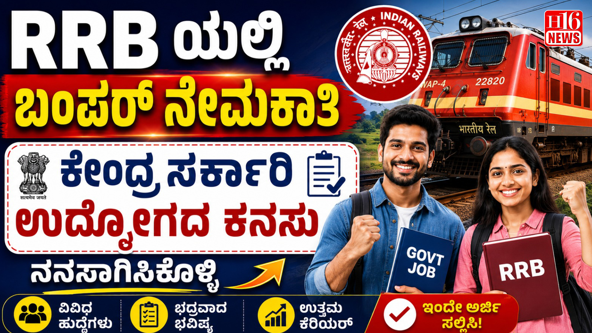 RRB ಯಲ್ಲಿ ಬಂಪರ್ ನೇಮಕಾತಿ : ಕೇಂದ್ರ ಸರ್ಕಾರಿ ಉದ್ಯೋಗದ ಕನಸು ನನಸಾಗಿಸಿಕೊಳ್ಳಿ
