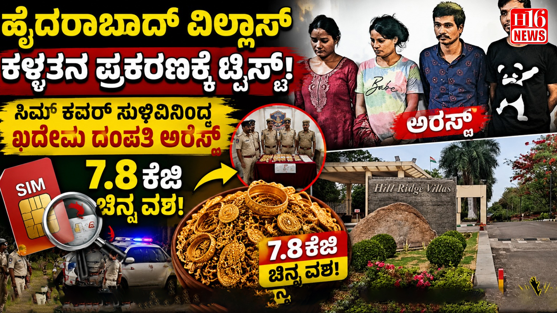 ಹೈದರಾಬಾದ್ ವಿಲ್ಲಾಸ್ ಕಳ್ಳತನ ಪ್ರಕರಣಕ್ಕೆ ಟ್ವಿಸ್ಟ್ : ಸಿಮ್ ಕವರ್ ಸುಳಿವಿನಿಂದ  ಖದೀಮ ದಂಪತಿ ಅರೆಸ್ಟ್, 7.8ಕೆಜಿ ಚಿನ್ನ ವಶ