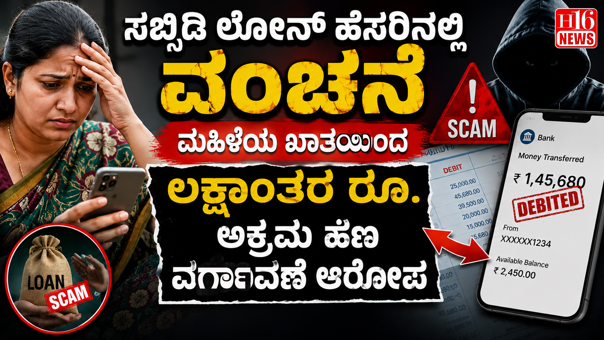 ಸಬ್ಸಿಡಿ ಲೋನ್ ಹೆಸರಿನಲ್ಲಿ ವಂಚನೆ ಮಹಿಳೆಯ ಖಾತೆಯಿಂದ ಲಕ್ಷಾಂತರ ರೂ. ಅಕ್ರಮ ಹಣ ವರ್ಗಾವಣೆ ಆರೋಪ