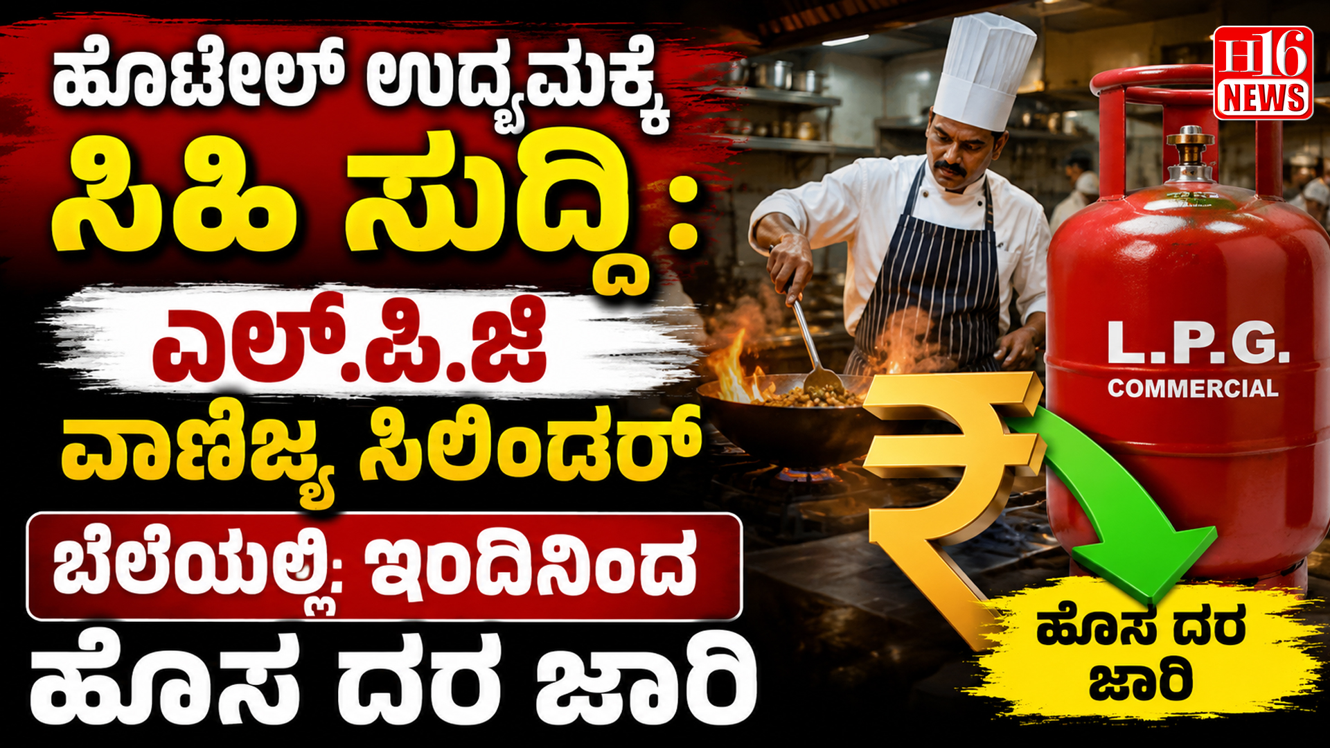ಹೊಟೇಲ್ ಉದ್ಯಮಕ್ಕೆ ಸಿಹಿ ಸುದ್ದಿ : ಎಲ್.ಪಿ.ಜಿ ವಾಣಿಜ್ಯ ಸಿಲಿಂಡರ್ ಬೆಲೆಯಲ್ಲಿ ಇಂದಿನಿಂದ ಹೊಸ ದರ ಜಾರಿ